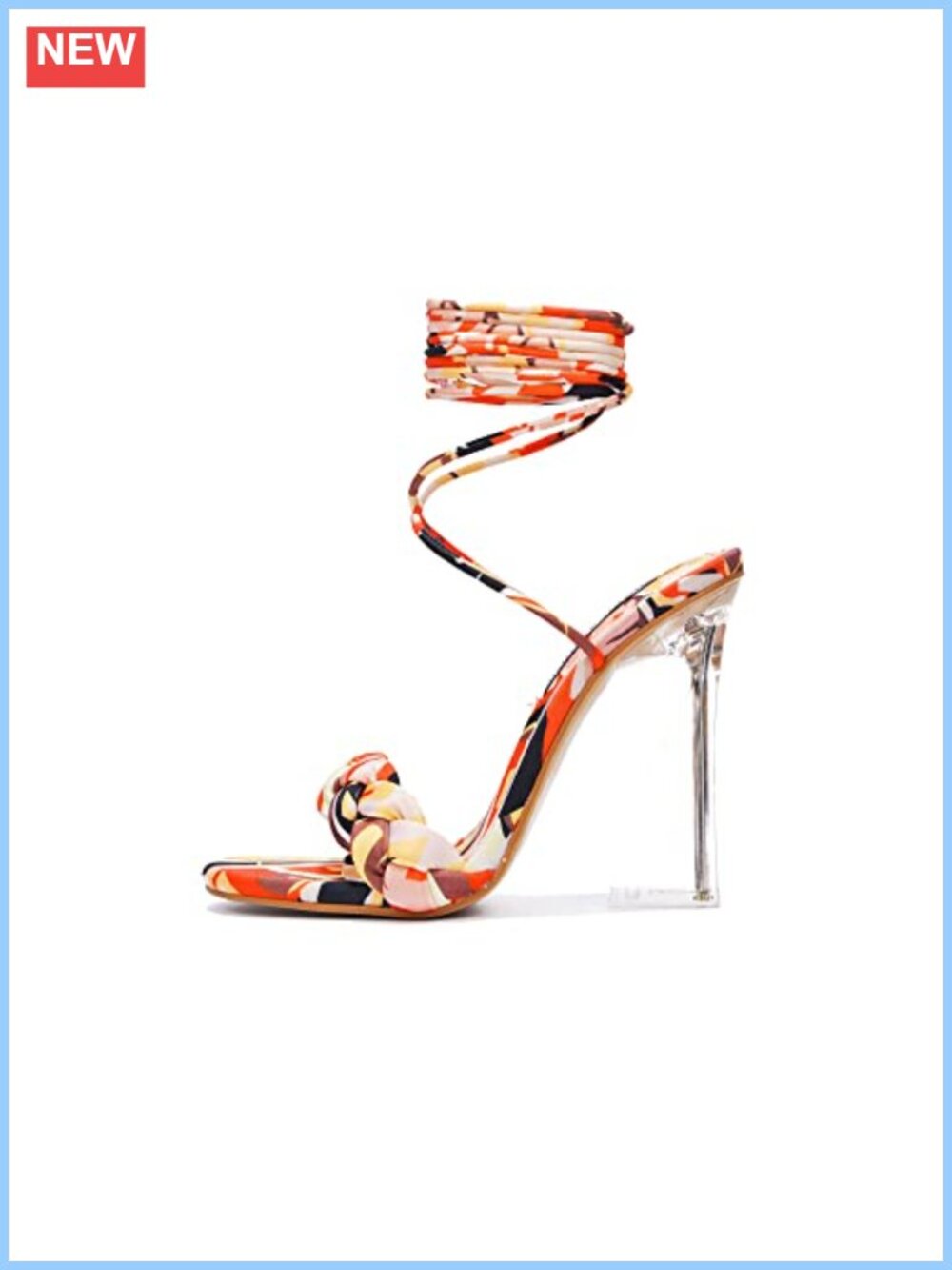 Lace-Up Transparent High Heels Heeled Sandals 4.1in Almond Open Toe Womens